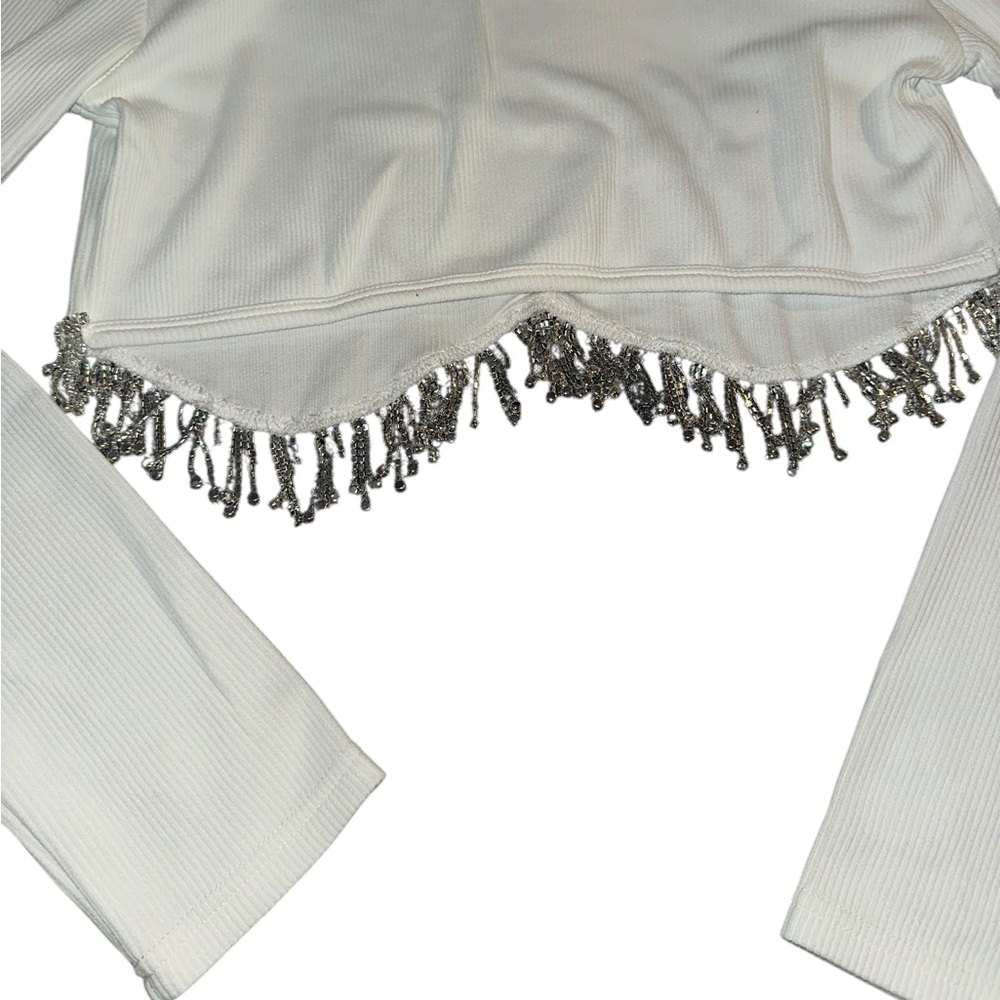 NIP Ribbed Cropped Rhinestone Long Sleeve Top - Picture 13 of 13